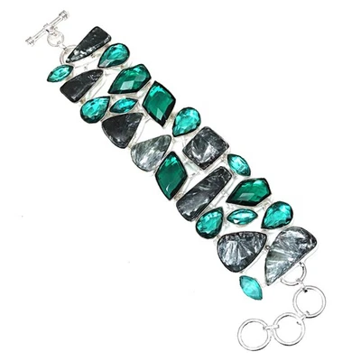 Serphinite Cabochon Chrome DiopsideGemstone Jewelry Bracelets 7-8'' - Image 1 of 4