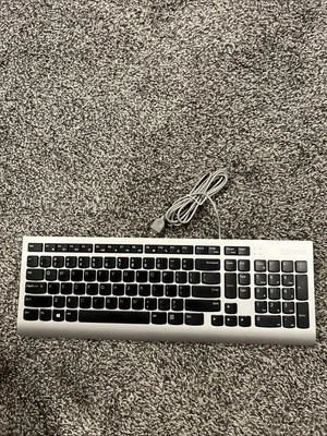 LENOVO Silver W/Black Keys, Wired Keyboard W/FREE Wired DELL Mouse - Image 1 of 4