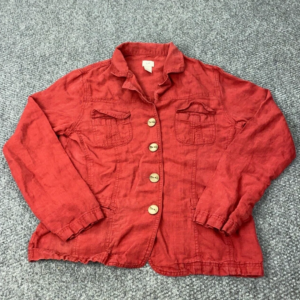 J. Jill Womens Jacket Small Red Button Up Pockets Linen Lightweight - Image 1 of 4