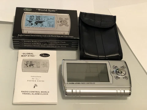 Chass World Sync Radio Control Travel Alarm Clock w/ World Map & Time Zones Cover