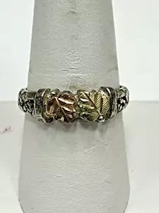 Sterling Silver 12K Black Hills Gold Style Leaf Engraved Band Ring Size 9 - Picture 1 of 7