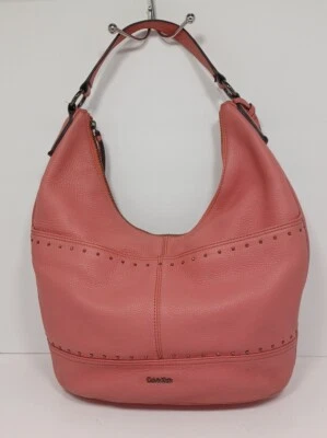 Calvin Klein CK Pink Salmon Avery Pebble Hobo Handbag Satchel Purse Shoulderbag  - Image 1 of 4