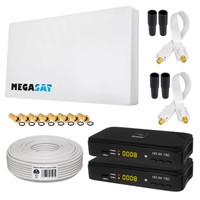Megasat H30D2 LNB 2 TV Teilnehmer Flachantenne FLAT Fensterhalterung+Receiver