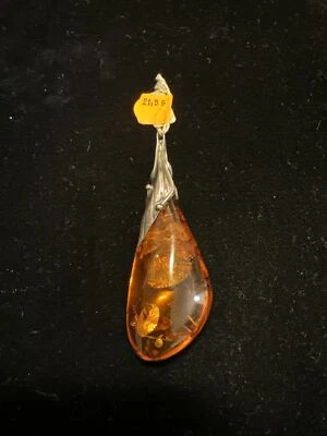 Ciondolo Ambra Naturale Montato Su Argento 925 - Immagine 1 di 4