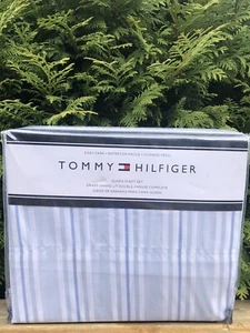 New Tommy Hilfiger 4 Piece QUEEN Sheet Set Stripes Blue, White  60% Cotton - Picture 1 of 5