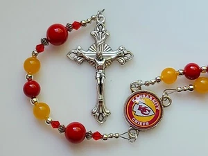 Kansas Football Chiefs Rosenkranz Kansas City rot & gold echte Jade Edelstein Perlen - Bild 1 von 12