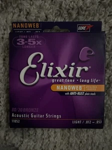 New Elixir Nanoweb 80/20 Bronze Light Acoustic Guitar Strings 11052 1 Set 12-53 - Picture 1 of 4