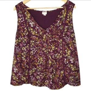 Merona Dark Floral Tank Top Size 2X Wine Lace Pintuck Cottagecore Fairy - Picture 1 of 12