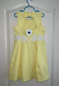 Janie Jack Girls Lemon Yellow White Lace Dress Size 5 Back Bow Cotton Blend New - Picture 1 of 6