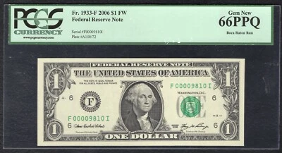FR. 1933-F 2006 $1 FW FRN ATLANTA, GA “LOW SERIAL #9810” PCGS GEM UNC-66PPQ - Image 1 of 2