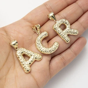 1 3/8" Nugget Design Bubble Initial Letter Pendant Real 10K Yellow Gold - Picture 1 of 5