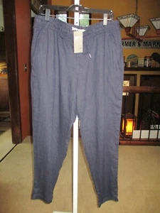 NWT H&M Navy Blue 14 / L Natural Linen Pants - Picture 1 of 3