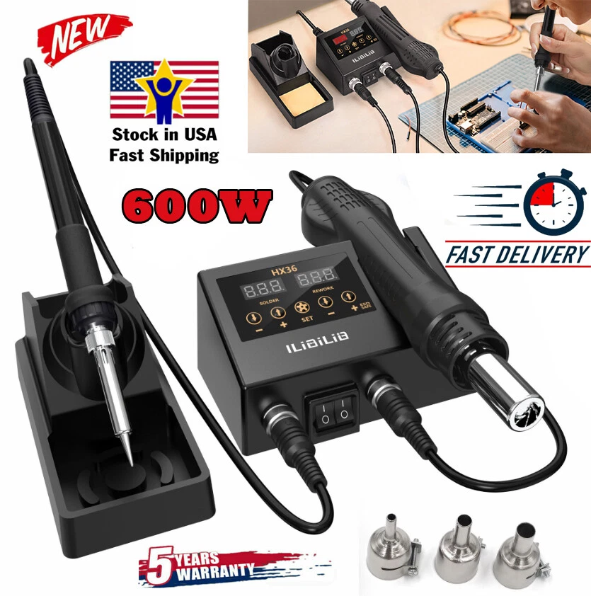 Kit de estação de solda ILibILib 600W kit de ferro de solda digital retrabalho de pistola de ar quente - Imagem 1 de 4