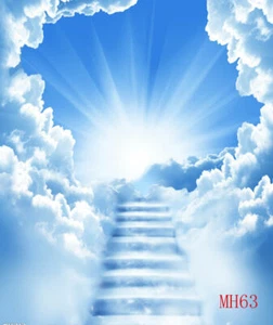 Blue Sky Photography Backdrop Stairway to Heaven Christ Light Photo Background - Picture 1 of 7