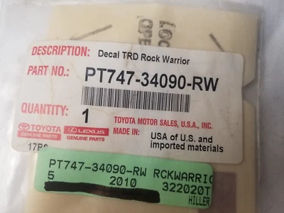 OEM Toyota PT747-34090-RW TRD Rock Warrior Decal Left Rear - Image 1 of 4