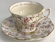 ROSINA tea cup saucer Blue JUNE tulip chintz pattern teacup England 1930s