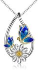 Butterfly Necklace Sterling Silver Teardrop Daisy Flower Butterfly Pendant Gifts