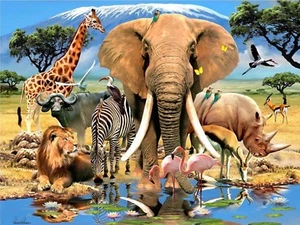 Imagen 3D Grupo de Vida Silvestre Elefante Jirafa León Flamencos 39 x 29 cm aprox NUEVO - Imagen 1 de 1