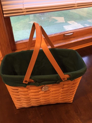 Large LONGABERGER 2000 JK Green Liner COLLECTORS CLUB MEMBER PICNIC BASKET Cover