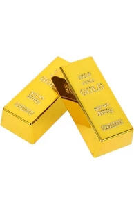 2x gefälschte Goldbarren Requisite realistische Edelmetall Ziegel Film Dekor Gag Geschenk Toyandona Box - Bild 1 von 11
