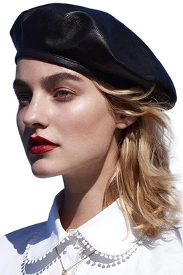 Women Beret Hat PU Leather Beret French Black Beret Artist Beret Cap - Image 1 of 4