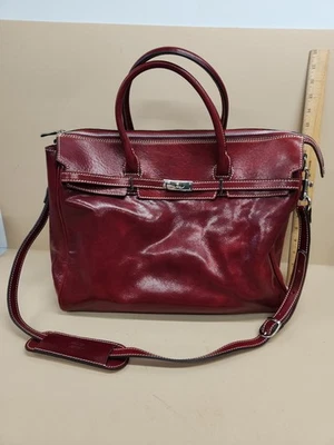 Bonito bolso de hombro Floto Milano italiano de cuero rojo toscano con forro de lona Foto 1 de 4