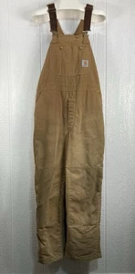 Carhartt Duck Bib Overalls Double Knee Red Quilt Insulated Size 42 x 30 Distress - Picture 1 of 12