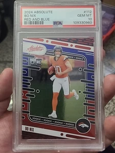 2024 Panini Absolute - Bo Nix #112 Red And Blue (RC) PSA Gem Mint 10 - Picture 1 of 2