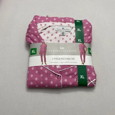 Juego de pijama elástico natural de 2 piezas Karen Neuburger para mujer, rosa, talla XL Foto 1 de 3