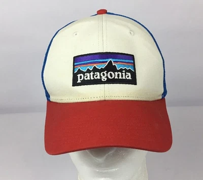 Patagonia Hombres Rojo Blanco Azul OS Snapback Malla Trasera Lona Camionero Gorra Sombrero Foto 1 de 4