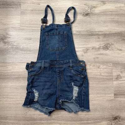 Cat and Jack Kids Girls Denim Distressed Overall Shorts Size L 10 12 - Image 1 of 4