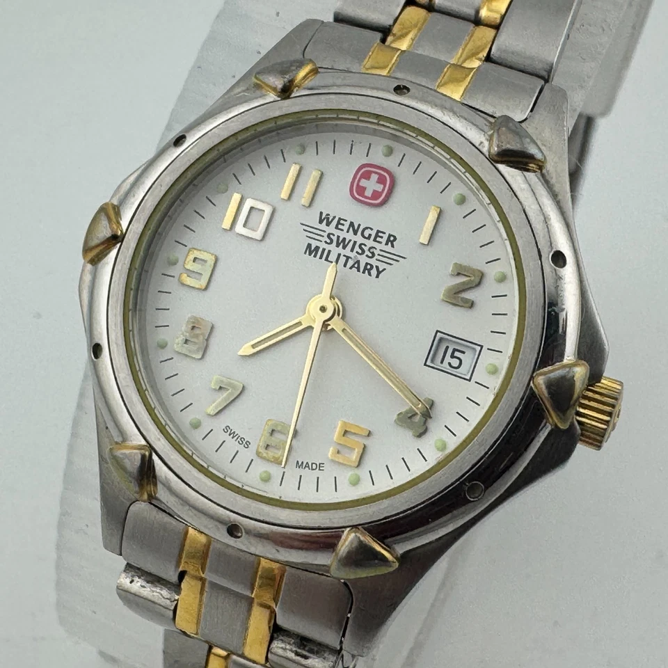 Швейцарские женские кварцевые часы Wenger 100 м двухцветная сталь аналоговые ~на запчасти ремонт - Изображение 1 из 4