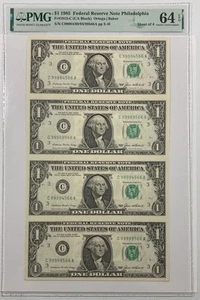 1985 4 subject Sheet $1 Federal Reserve Notes. PMG MS 64 Stars. - Picture 1 of 3