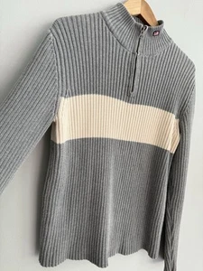 Maglione Pullover Vintage Polo Ralph Lauren 1/4 Zip Maglia Grigio e Crema Uomo Tg M - Foto 1 di 11