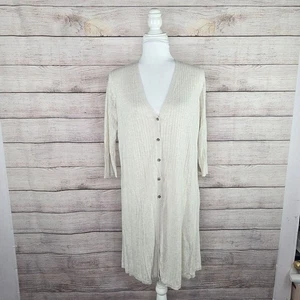 Cárdigan J. Jill Blanco Tejido Mezcla de Lino Ligero Botón Hasta la Rodilla Pequeño - Imagen 1 de 8