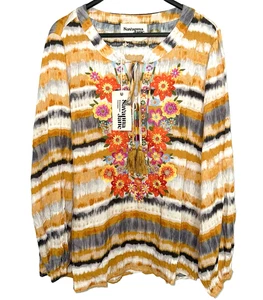 Neu Neu mit Etikett Savannah Jane Übergröße 1X Tunika Top bestickt Blumen Boho mit Tassel - Bild 1 von 4