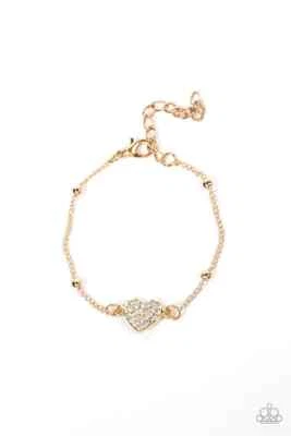 Paparazzi Bracelet- Heartachingly Adorable- Gold- Hearts- Rhinestones - Image 1 of 2