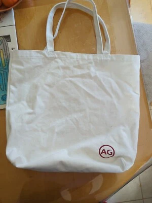 Bolso de Mano Adriano Goldschmied Marfil Lona Con Borgoña AG Jeans Logo Raro Foto 1 de 4