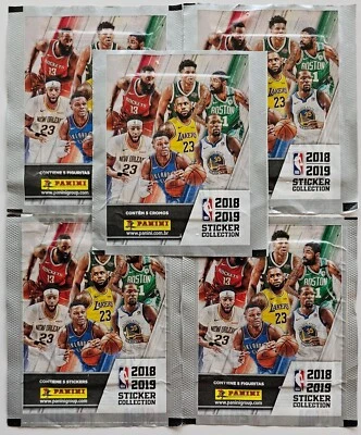 5 Factory Sealed Packs 2018-19 NBA Sticker Collection Panini Euro NEW Foto 1 de 3