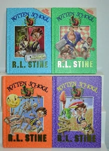Lot of 4 ROTTEN SCHOOL Children's Chapter Books HB HC R. L. STINE Stickers  - Picture 1 of 5