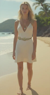 Women Cream Fabric Flower Charms Fashion Belt Gold Metal Chain Wrap Around S M L - Image 1 of 4