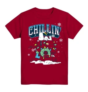 NWT Peanuts Snoopy Christmas CHILLIN T Shirt Boys Girls Size XS (4-5) Red - Picture 1 of 2