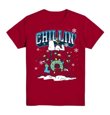 NWT Peanuts Snoopy Christmas CHILLIN T Shirt Boys Girls Size S (6-7) Red - Image 1 of 2