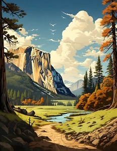 Yosemite National Park California El Capitan Scenic Giclée Art Print 8.5X11 - Picture 1 of 2