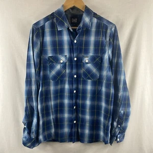 Mens Animal Long Sleeved Shirt S Small Blue Plaid Check Oversized Button Up - Picture 1 of 8