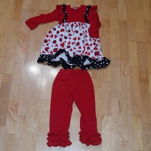Boutique Girls' sz M (4) Ladybug Ruffled Tunic Shirt and Pants - Picture 1 of 3