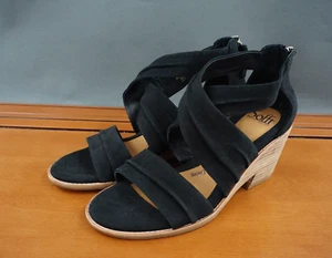Sofft Samoa Womens 8 Shoes Black Suede Wedge Back Zip Open Toe Casual Sandals - Picture 1 of 11