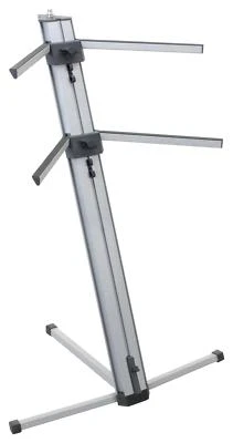 CLASSIC CANTABILE Supporto Tastiera Doppia Professionale Sintetizzatore Stage Piano Treppiede Due Livelli Argento