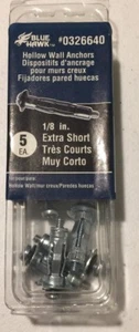 Anclas de pared huecas extra cortas Blue Hawk de 1/8 pulgadas - 1 paquete de 5 anclajes - NUEVAS - Imagen 1 de 4
