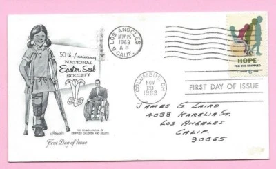 USA 1969 Artmaster FDC - HOPE - EASTER SEAL SOCIETY  - Cds COLUMBUS & FIRST DAY - Image 1 of 2